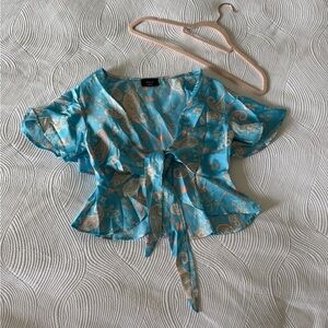 Vici Blue Paisley Tie-Front Blouse